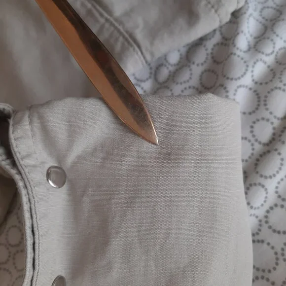 VTG DKNY JEANS tan cotton canvas military utility peplum jacket Sz M - Picture 10 of 12